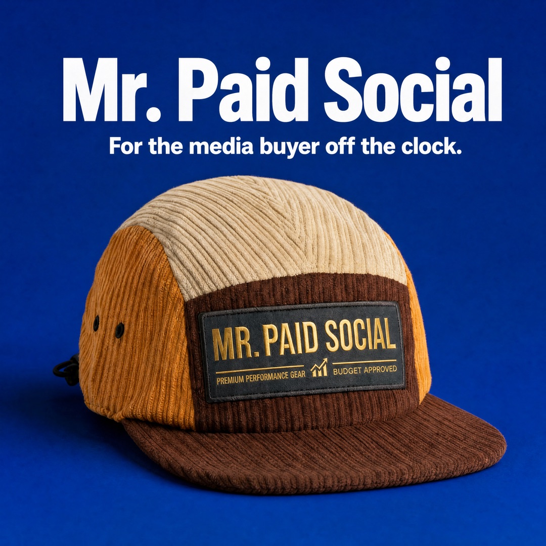 A generated Mr. Paid Social hat ad with the headline For the media buyer off the clock
